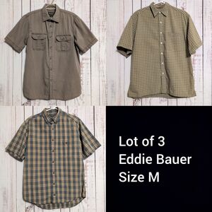 Lot of 3 Eddie Bauer Men's Short Sleeve Button Down Shirts sz M *ONE FLAW - Pics